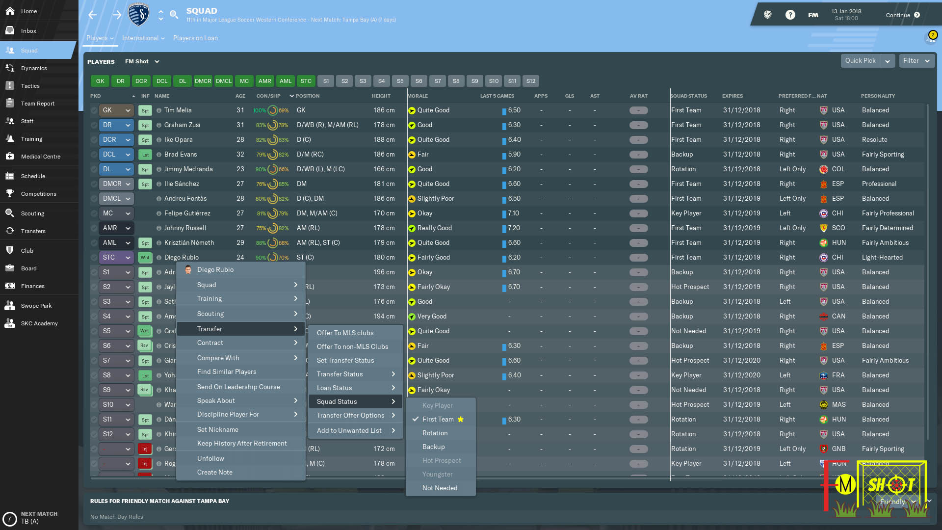 Players Squad Status