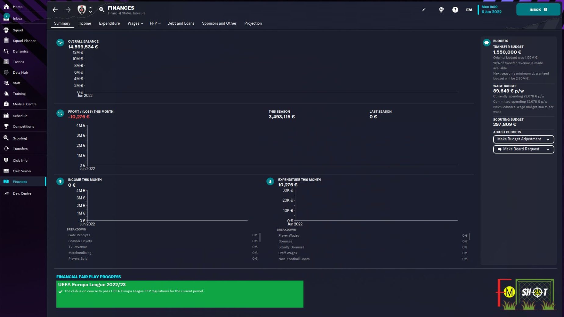club finances in football manager game