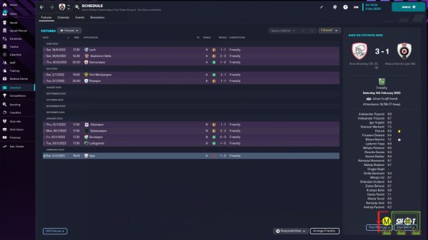 friendly matches season 2022 and 23